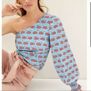 Anthropologie One-Shoulder Puff-Sleeved Top